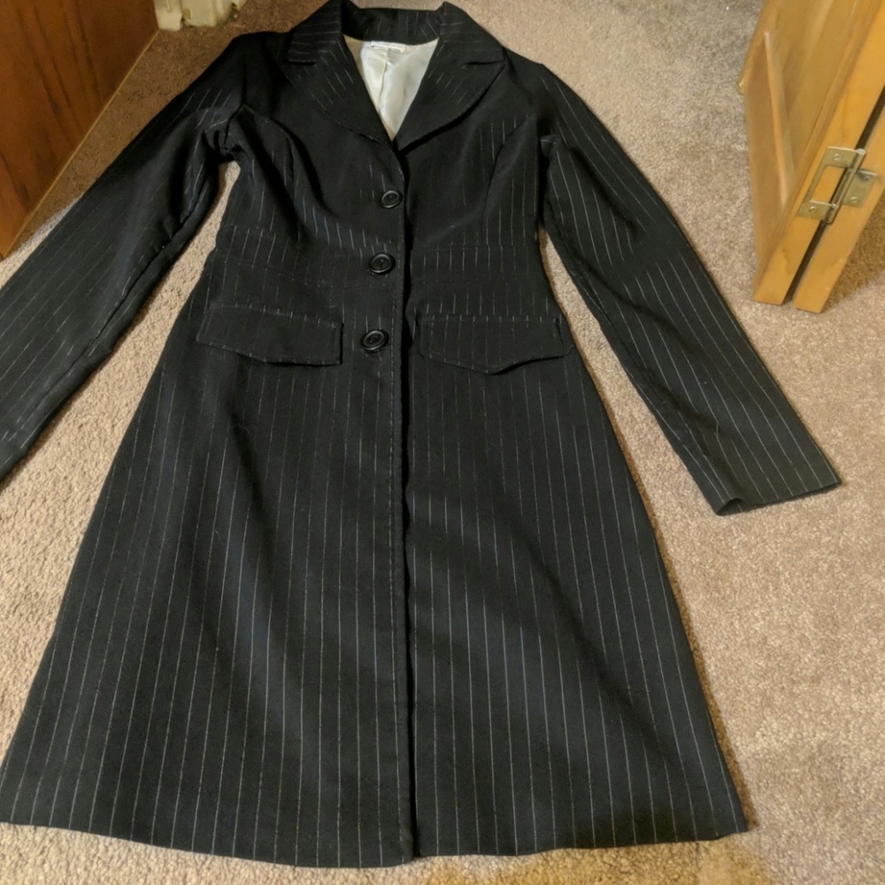 Black with pin stripes long suit jacket